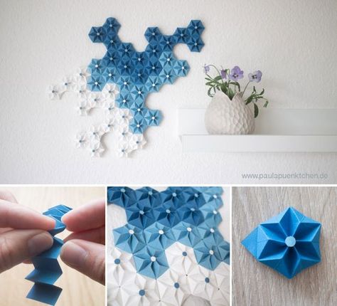 Diy Origami Home, Diy Origami Home Decor, Paper Origami Flowers, Origami Home Decor, Origami Wall Art, Origami Ball, Origami Decoration, Fleurs Diy, Origami Rose