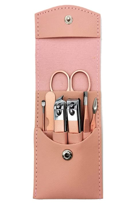 Nail Clipper Set, 7PCS Manicure Set Fingernail Clippers Kit Fashion Color Champagne Stainless Steel Pedicure and Manicure Kit with Pink PU Leather Case Pedicure And Manicure, Scissors Case, Roll Storage, Fingernail Clippers, Leather Kits, Tote Bag Tutorial, Scissor Case, Tool Roll, Manicure Kit