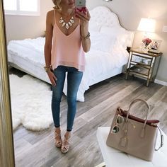 Blush Top Outfit, Tank Outfit, Style Instagram, Top Outfit, Spring Summer Outfits, Outfit Details, Outfits Casuales, Summer Clothes, Look Fashion