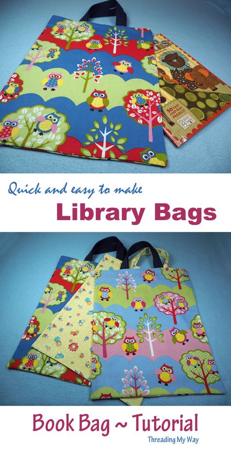 Diy Library Book Bag, Diy Library Bag Free Pattern, Library Bag Sewing Pattern, Diy Book Bag Pattern, Childs Bag Free Sewing Pattern, How To Make A Book Bag, Book Bag Patterns To Sew, Sew Book Bag, Library Bag Diy