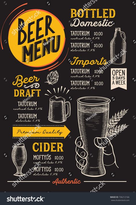 Bar Menu Restaurant, Beer Menu Design Ideas, Drinks Menu Design, Beer Menu Design, Restaurant Cafe Design, Menu For Restaurant, Chalkboard Restaurant, Drink Menu Design, Beer Menu