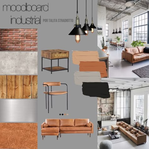 Industrial Style Color Palette, Industrial Color Palette Mood Boards, Urban Moodboard, Industrial Color Palette, Loft Style Interior, Industrial Loft Design, Industrial Style Interior, Industrial Interior Style, Small Office Design