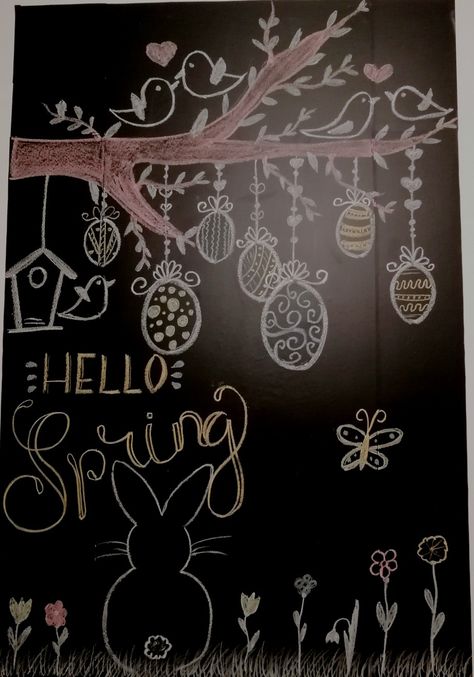 Easter Blackboard Ideas, Easter Window Painting Ideas, Easter Window Art, Easter Chalkboard Ideas, Easter Chalk Art, Easter Window Painting, Spring Window Painting, Easter Chalkboard Art, Dry Erase Board Art