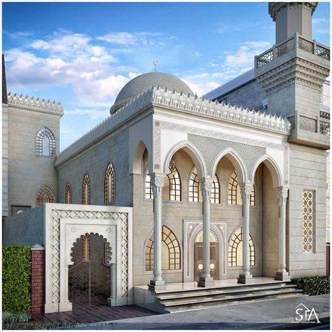 Mosque Design (Masjed) on Behance Islamic Architecture Modern, Bamboo Interior, Mosque Design Islamic Architecture, Mosque Design, Entrance Gates Design, Architecture Modern, Neoclassical Architecture, Mosque Architecture, Model House Plan