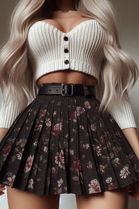 Fashion: #fashion, #style, #outfitinspiration, #beauty Floral Mini Skirt Outfit, Fall Skirt Outfit, Floral Skirt Outfit, Floral Skirt Outfits, Girls Attire, Outfits For Girls, Effortlessly Chic Outfits, Christmas Party Outfits, Miniskirt Outfits