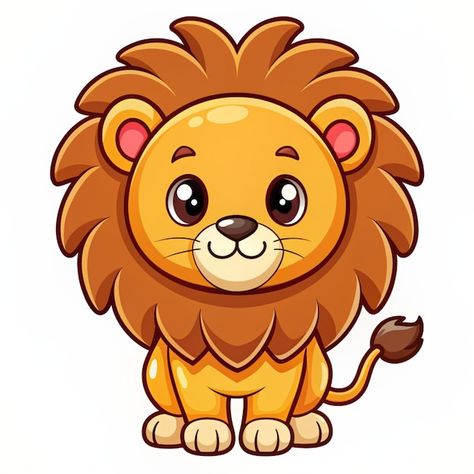 Cute Lion Cartoon, Lion Cartoon, Lion Vector, Animal Icon, Vector Icons Illustration, Cute Lion, Baby Lion, Handmade Sticker, Business Card Maker