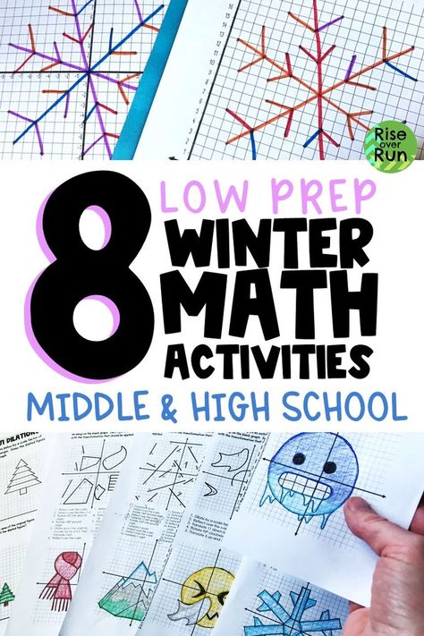 I love these low prep winter math ideas for middle and high school! Practice math skills while having a little fun. These are great for early finishers, extra practice, or before a break. Algebra Activities High School Math Projects, December Activities For Middle School, Fun Math Activities For Middle School, Christmas Math Middle School, Activities For High School Students, Math Projects Middle School, Math Games Middle School, Activities For High School, High School Math Activities