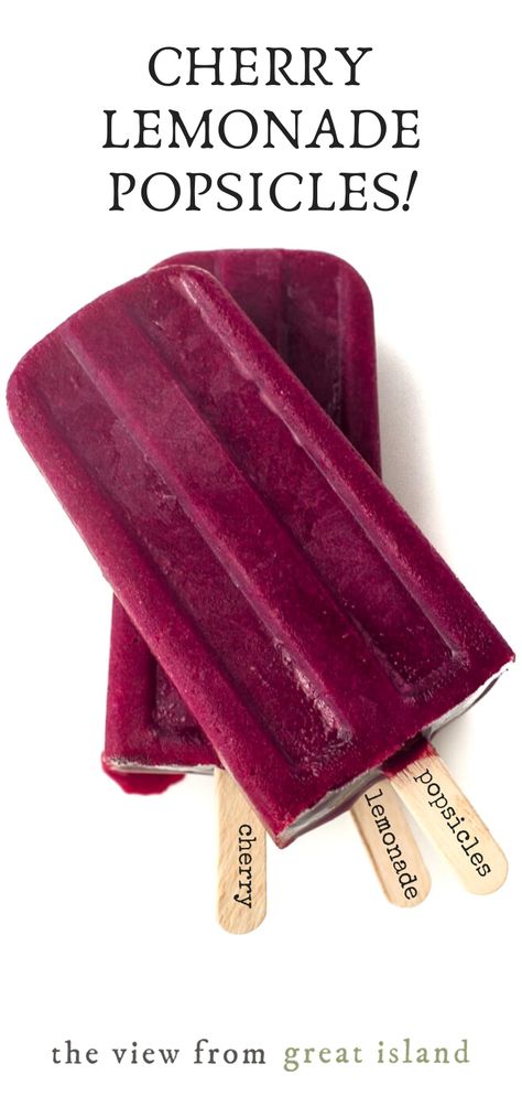 Cherry Lemonade Popsicles are vibrant summer treats made with fresh cherries ~ kids of all ages love this healthy dessert! #easy #recipe #healthy #frozen #popsicles #icecream #cherries #summer #lemonade #kids #pantry #fruit Cherry Popsicles, Frozen Popsicles, Lemonade Popsicles, Homemade Fruit Leather, Fruit Leather Recipe, Popsicles Recipe, Cherry Lemonade, Summer Lemonade, Fresh Cherry