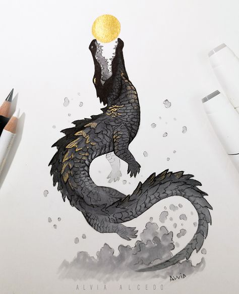 Dragons Fantasy Art, Alvia Alcedo, Sun Eclipse, Creature Drawings, Monster Concept Art, Desenho Tattoo, Fantasy Creatures Art, Mythical Creatures Art, Creature Concept Art