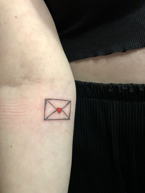 Love Letter Tattoo, Envelope Tattoo, Matching Love Tattoos, Red Heart Tattoos, Bff Tattoos, Red Tattoos, Traditional Tattoo Art, Dainty Tattoos, Tattoo Meaning