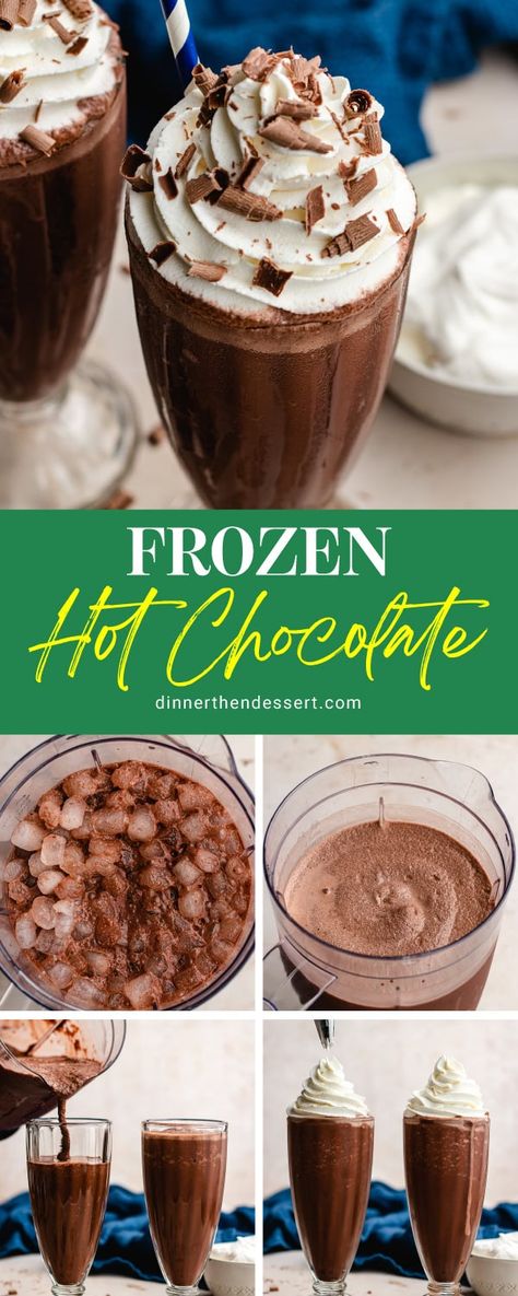 Frozen Hot Chocolate is an icy version of the classic drink with homemade hot cocoa mix, milk and ice! Easy frosty chocolaty treat in minutes! Frozen Hot Chocolate Recipe, Chocolate Drink Recipes, Slushy Drinks, Fudge Pops, Cozy Hot Chocolate, Cider Drinks, Hot Chocolate Drink, Homemade Hot Cocoa, Hot Cocoa Mix