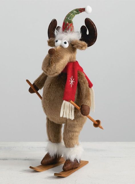 Plaid Moose, Moose Decor, Holiday Birds, Christmas Reindeer Decorations, Reindeer Games, Ski Poles, Reindeer Figurine, Holiday Hats, Dressed To Impress