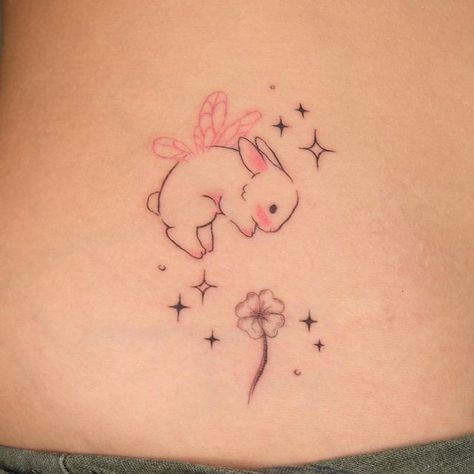 Loona Inspired Tattoos, Fairy Bunny Tattoo, Fairycore Tattoo, But Tattoo, Cute Tattoo Designs, Lisa Tattoo, Cute Tattoo Ideas, Tattoo Cute, Rabbit Tattoo