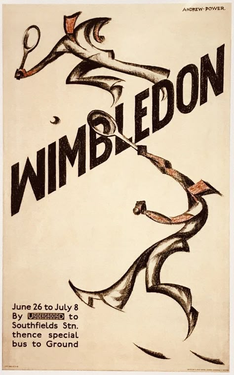 Oh I Say! Glorious Vintage Tennis posters 1895-1956 - Flashbak Sybil Andrews, Tennis Poster, Poster Grafico, Tennis Posters, Underground Tube, Tennis Art, London Transport Museum, Wimbledon Tennis, Transportation Poster