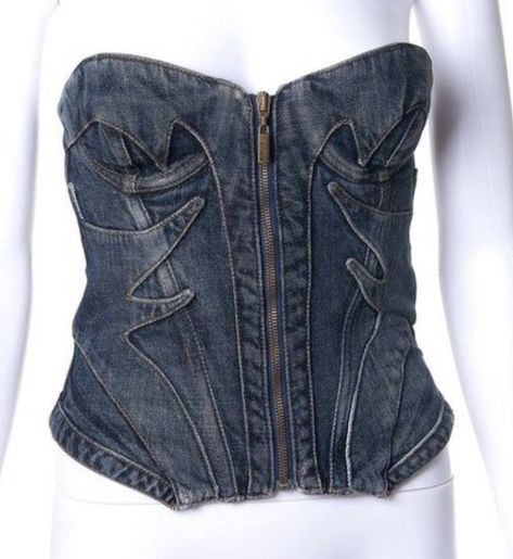 Collage Fits, Denim Tube Top, Looks Jeans, Denim Corset, Tube Tops, Denim Style, 2000s Fashion, Mode Vintage, Corsets