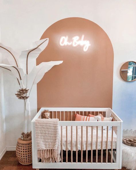 Olive Nursery, Boho Arch Wall, Peach Nursery, Nursery Gliders, Wall Decal Bedroom, Arch Wall Decal, Convertible Cribs, Boho Baby Nursery, Peach Paint