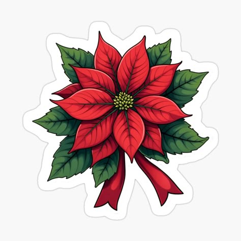 Get my art printed on awesome products. Support me at Redbubble #RBandME: https://www.redbubble.com/i/sticker/Christmas-poinsettia-with-a-bright-red-bow-by-Mg59/166141316.EJUG5?asc=u Christmas Sale Design, Christmas Clipart Border, Christmas Decorations Drawings, Christmas Stickers Printable, Sticker Nails, Bow Sticker, Christmas Learning, Flex Design, Bee Pictures