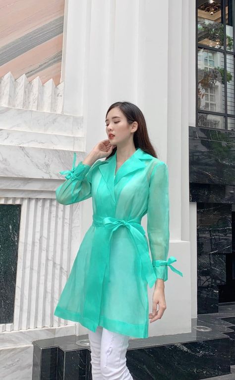 Elegant Silk Organza Coat with Belt - Perfect for Women's Outerwear Organza Trench Coat, Organza Coat, Organza Jacket, Raw Silk Fabric, Coat With Belt, Body Measurement, Hanoi Vietnam, Gorgeous Clothes, Organza Fabric