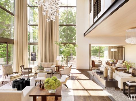 High Ceilings and Rooms with Double High Ceilings | Architectural Digest Double Height Living Room, High Ceiling Living Room, Pop Ceiling Design, Large Window, Design Salon, High Ceilings, Contemporary Living Room, A Living Room, Contemporary Living