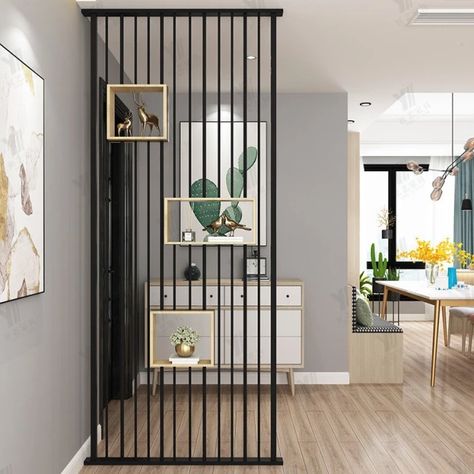 SUS 304 201 New design stainless steel black frame, wooden flower stand in the middle, living room entrance partition screen _ - AliExpress Mobile Room Divider Ideas Diy, Modern Partition, Modern Partition Walls, Room Partition Wall, Wall Partition Design, Modern Room Divider, Living Room Divider, Luxury Living Room Design, Living Room Partition