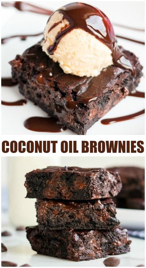 Coconut Oil Dark Chocolate Brownies are made with coconut oil instead of butter. Only 6 simple ingredients in these "from scratch" brownies - give them a shot! | www.persnicketyplates.com Coconut Oil Dessert Recipes, From Scratch Brownies, Coconut Oil Brownies, Scratch Brownies, Oil Brownies, Cookie Recipes From Scratch, Dark Chocolate Brownies, Coconut Oil Recipes, Brownies Recipe Easy