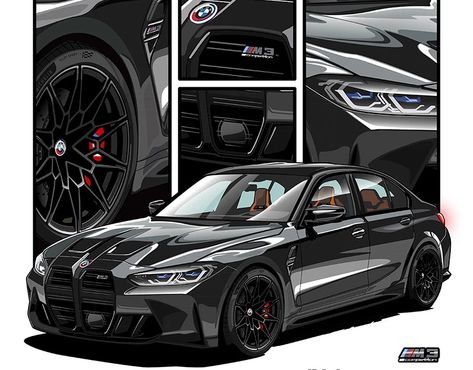 Bmw M4 Cartoon, Bmw Artwork, Bmw Illustration, Cars Artwork, Bmw Truck, Bmw Keychain, Bmw G80, G80 M3, Cool Truck Accessories