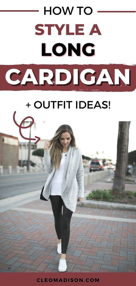 girl crossing the street Long Belted Cardigan Outfit, Long Tan Cardigan Outfit Work, Long Sweater Outfits Winter, Outfits With Long Sweaters, Oversized Grey Cardigan Outfit, Hoodie Cardigan Outfit, Long Open Cardigan Outfit, Style Long Cardigan Outfit Ideas, Fall Cardigan Outfits 2023