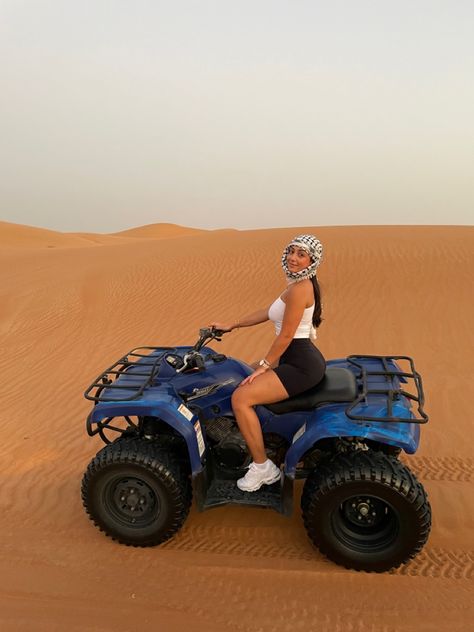 White crop top & black biker shorts Quadbikes Outfit, Quad Bike Outfit Women Summer, Quad Bike Outfit Women, Atv Riding Outfit Black Women, Bike Outfits Women, Baddie Selfie, Vacay Aesthetic, Bike Outfit, Desert Outfit