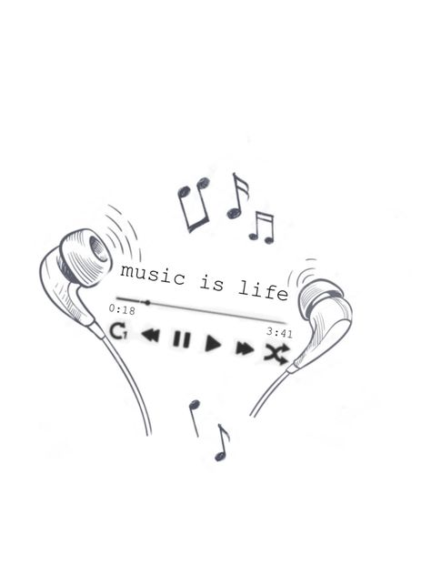 Music Is Life Drawing, Music Related Doodles, Musical Notes Drawing, Music Drawings Ideas Creative, Music Doodles Aesthetic, Music Is Life Tattoo, Headphone Art, Music Doodles, Hearts Doodle