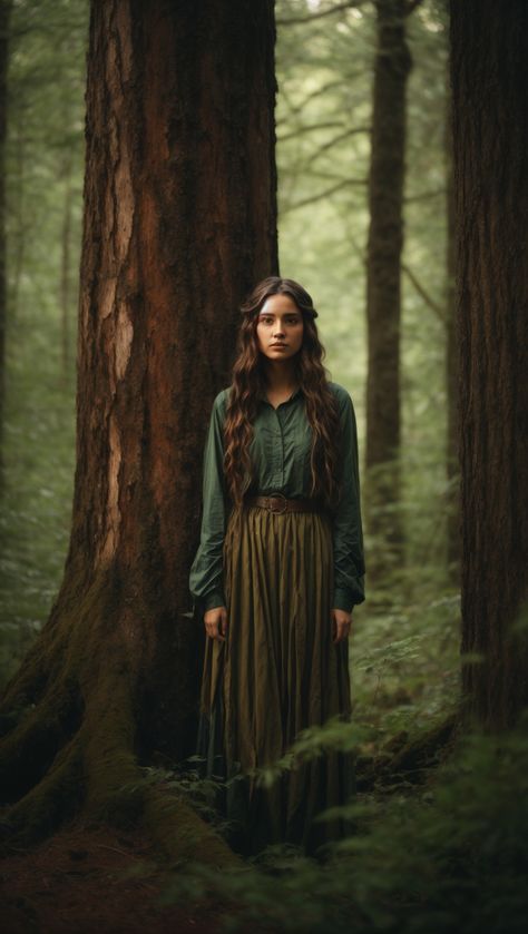 In the heart of nature's embrace, a serene woman stands tall beside an ancient, majestic tree in the heart of a lush forest. A tribute to cinematic beauty on CG Society. Dark Academia Photo, Forest Giant, Nature Editorial, Dark Summer, Jungle Art, Woods Photography, Shadow Photography, Forest Photos, The Golden Hour