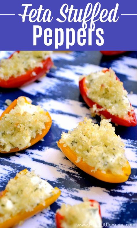 Stuffed Mini Bell Peppers, Appetizer Vegetarian, Feta Stuffed Peppers, Mini Peppers Recipes, Mini Bell Peppers, Sweet Pepper Recipes, Baked Peppers, Vegetarian Appetizer, Mini Peppers