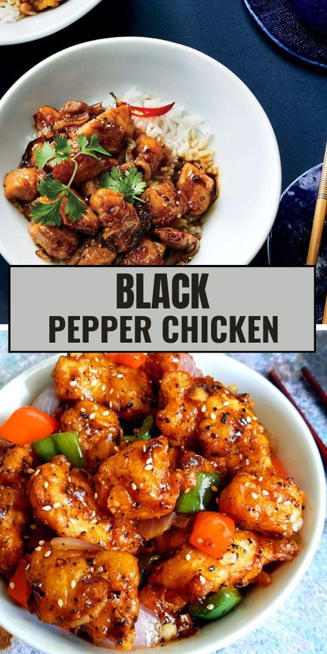 Simple & Peppery Perfection! Black Pepper Chicken delivers a classic and flavorful stir-fry with juicy chicken, tender veggies, and a bold black pepper sauce. Perfect for a quick and easy weeknight meal! Healthy Chicken And Peppers Recipe, Hot Pepper Chicken Chinese, Black Peppered Chicken Chinese, Chinese Black Pepper Chicken, Black Pepper Chicken Chinese, Chinese Pepper Chicken, Black Pepper Chicken Recipe, Chicken Stir Fry Sauce, Bacon Recipes For Dinner