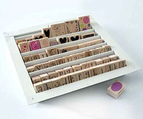 An air vent is the perfect size for storing stamps. | 45 Organization Hacks To Transform Your Craft Room Craft Storage Containers, Crafting Room, Craft Storage Ideas, Scrapbook Storage, Scrapbook Organization, Stamp Storage, Organize Craft Supplies, Dream Craft Room, Scrapbook Room