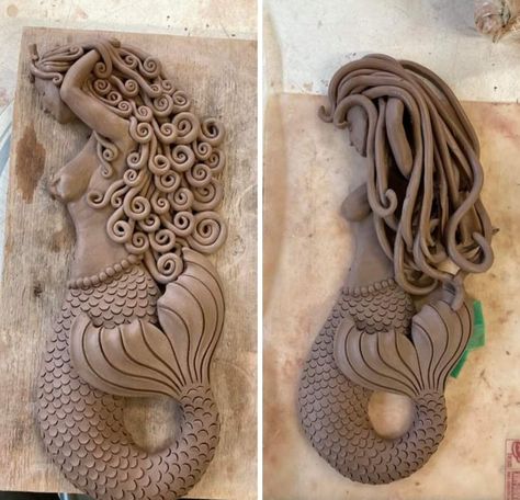 Mermaid Ceramics Ideas, Pottery Mermaid, Mermaid Sculpture, Mermaid Crafts, Sculpture Art Clay, Clay Sculptures, Pottery Handbuilding, How To Make Clay, Clay Crafts Air Dry