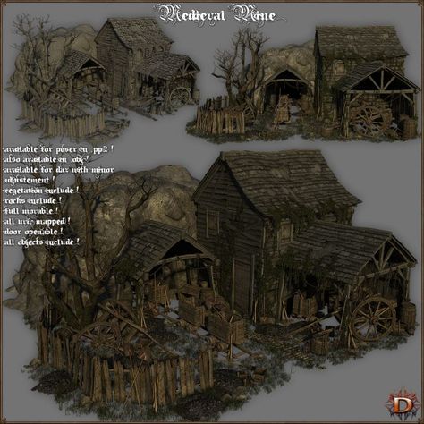 Medieval Mine | Architecture for Poser and Daz Studio Ivy Tree, Medieval Peasant, Small Castles, Medieval Houses, Pig Farming, Daz Studio, Artist Community, Medieval Town, Photoshop Photography