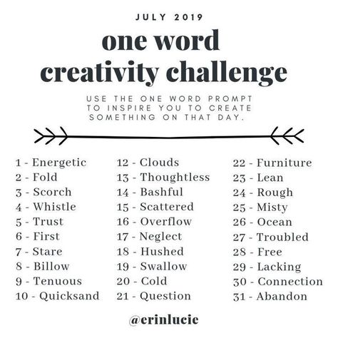 July Writing Challenge, July Drawing Prompts, One Word Art Prompts, One Word Drawing Prompts, Writing Challenge Creative, Writing Prompt List, Creativity Challenge, Writing Prompts Poetry, Art Journal Challenge