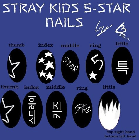 Skz Five Star Nails, Skz Nail Inspiration, 5star Nails Skz, S Class Nails Skz, Han Jisung Inspired Nails, Skz Nails 5 Star, Skz Nails Idea 5 Star, Straykids Nail Ideas, Skz Nail Ideas