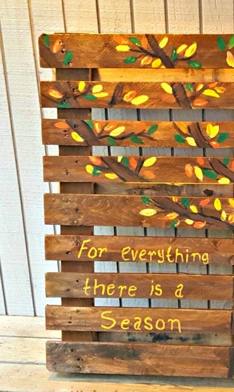 Fall Themed Inspirational Painted Pallet Sign - Modern on Monticello A reflection of the beautiful fall leaves in the Smoky Mountains and a inspiration Bible Verse.  #palletsigns #fallprojects #falldecor #fall #fallleaves Fall Wood Pallet Ideas, Corner Porch, Painted Pallet Signs, Diy Pallet Decoration, Pallet Decoration Ideas, Painted Pallet, Pallet Ideas Easy, Pallet Project, Interior Design Rustic