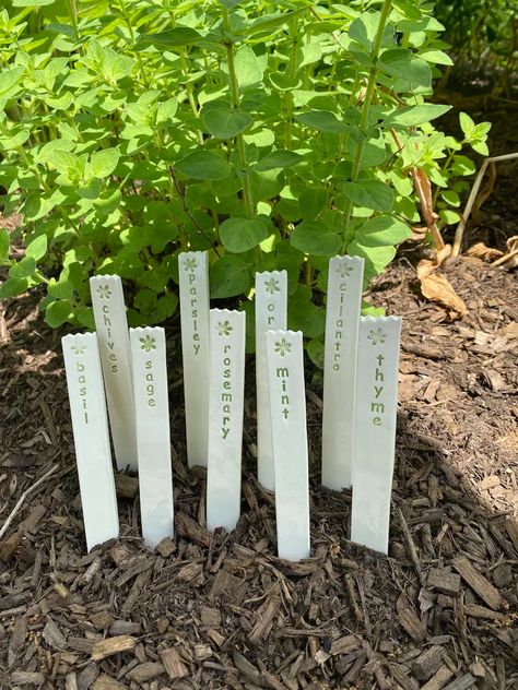 Herb Markers Garden Markers Garden Stakes Herb Garden - Etsy Clay Garden Markers, Garden Markers Diy, Herb Garden Markers, Herb Markers, Letter Spacing, Bazaar Crafts, Bazaar Ideas, How To Make Clay, The Gardener