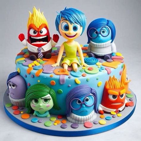 Inside Out 2 Cake Ideas, Inside Out 2 Birthday Cake, Inside Out 2 Cake, Inside Out Birthday Cake, Inside Out Cake Ideas, Inside Out Cake, Inside Out Party Ideas, Movie Cake, Cartoon Birthday Cake