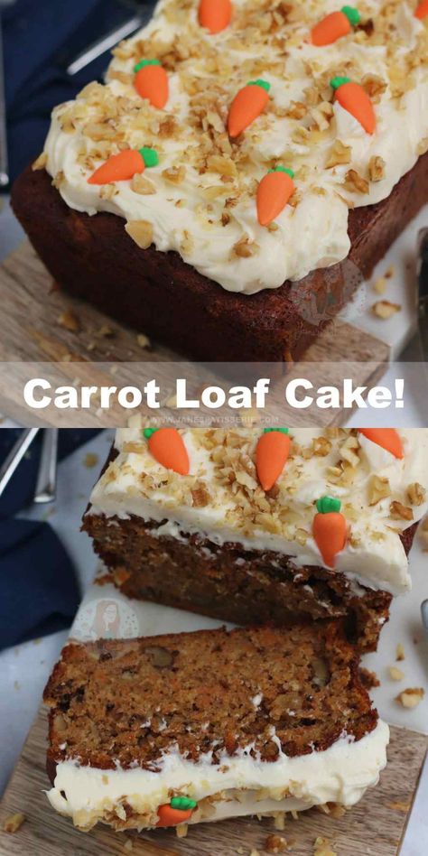 Carrot Loaf Cake! - Jane's Patisserie Carrot Loaf Cake, Carrot Cake Loaf Recipe, Carrot Loaf, Carrot Cake Loaf, Cream Cheese Frosting Easy, Cake Portions, Janes Patisserie, Cake Loaf, Loaf Cake Recipes