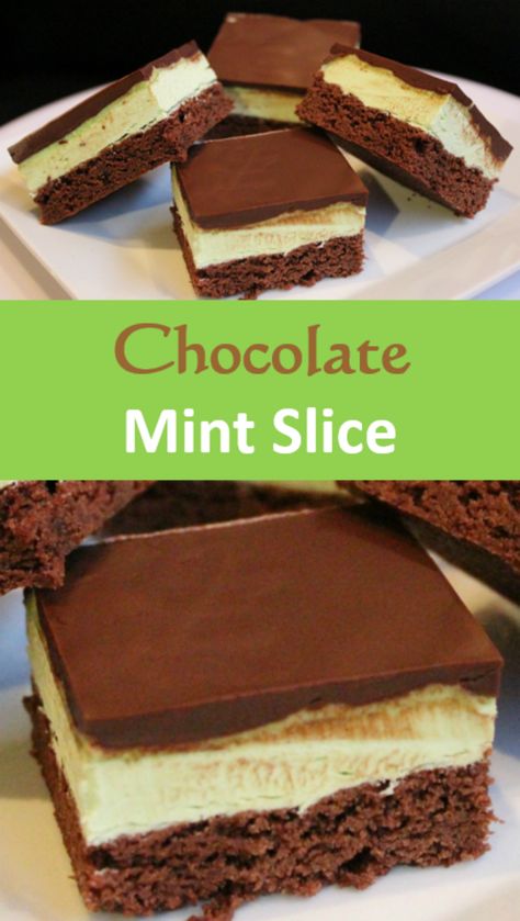 Chocolate Mint Slice Chocolate Mint Slice, Peppermint Slice, Mint Slice, Mint Chocolate Cake, Slices Recipes, Chocolate Mint, Cake Slice, Bittersweet Chocolate, Morning Tea