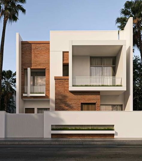 Duplex Bunglow Elevation Modern, Minimal Elevation Architecture, Contemporary Villa Elevation, Minimal House Elevation, Balcony Elevation Ideas, 40×60 House Elevation, Minimal Elevation Design, 30x60 House Elevation Design, Bunglows Design Modern