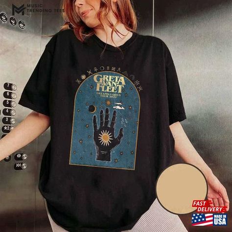 Greta 2024 Tour Shirt Concert Van Tshirt Hoodie Classic Check more at https://musictrendingtees.com/product/greta-2024-tour-shirt-concert-van-tshirt-hoodie-classic/ Rock Band Shirts, Iconic Album Covers, Shirt Designs For Men, 90s Shirts, Band Shirt, Band Shirts, Tour Shirt, Quality T Shirts, Rock Band