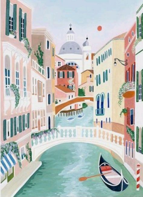 Postcard Design Inspiration, Italy Illustration, Venice Print, Venice Art, Italy Art Print, Exotic Vacations, Italy Poster, Venice Italy Travel, Watercolour Illustration