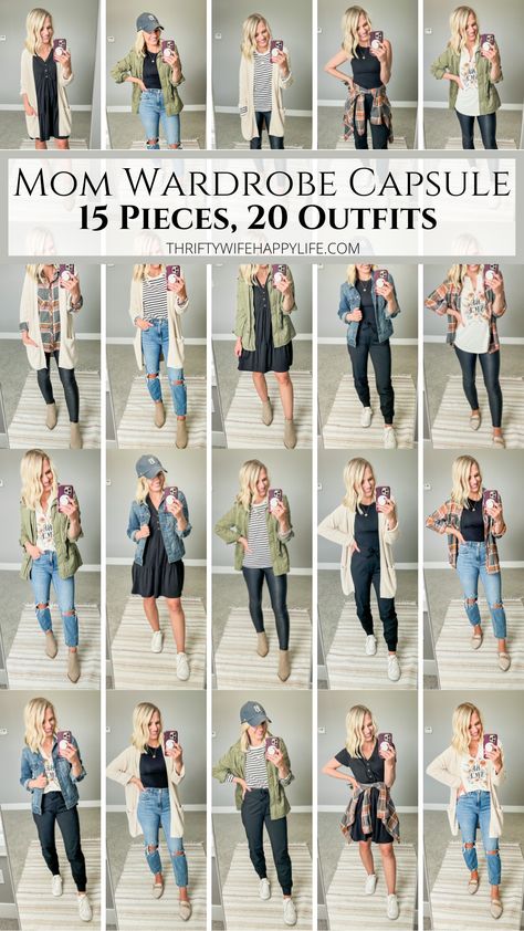 15 Piece Capsule Wardrobe, Capsule Wardrobe Casual Chic, Teacher Wardrobe Capsule, Teacher Capsule Wardrobe, Fall Fashion Outfit Ideas, Mom Outfits Fall, Minimalist Wardrobe Capsule, 20 Outfits, Workwear Capsule