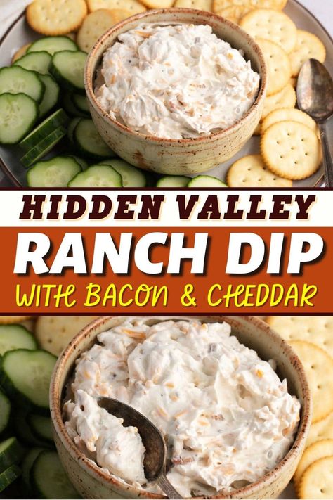 Thanksgiving Dip Recipes, Hidden Valley Ranch Dip, Thanksgiving Dip, Hidden Valley Ranch Recipes, Bacon Cheddar Dip, Bacon Ranch Dip, Chip Dip Recipes, Ranch Dip Recipe, Cheddar Dip