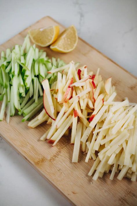 This apple manchego salad is deliciously crunchy and refreshing. It uses only 5 simple ingredients and is a restaurant copycat from a local Minnesota fave! Wet Salad Recipes, Manchego Salad, Apple Cheddar Salad, Pickled Onion Salad, Apple Manchego Salad, Apple And Cheese, Recipes With Manchego Cheese, Charcuterie Salad, Meal Salads