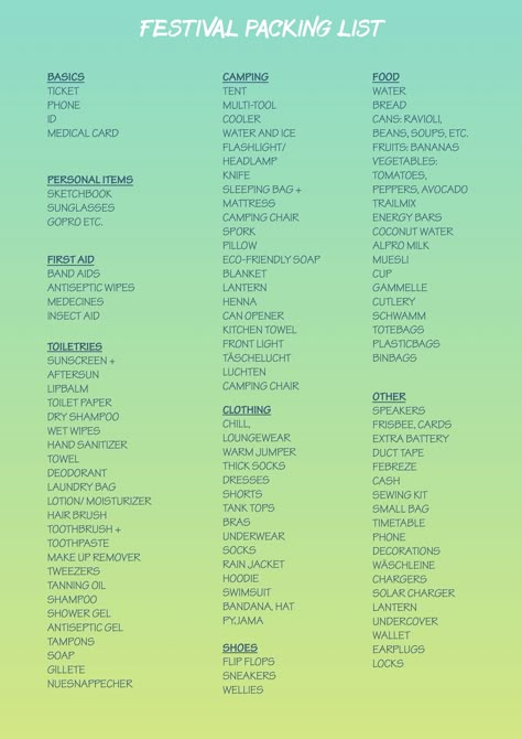 Festival Camping List, Music Festival Camping List, Festival Checklist, Festival Packing, Festival Packing List, Festival Names, Festival List, Festival Planning, Music Festival Camping