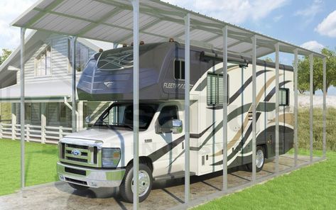 Pinnacle Series - 12'W x 33'L x 12'H - Carport or Shelter - Building Kits All Steel Carports, Rv Shelter, Steel Roof Panels, Rv Carports, Diy Carport, Carport Patio, Carport Kits, Steel Carports, Carport Canopy